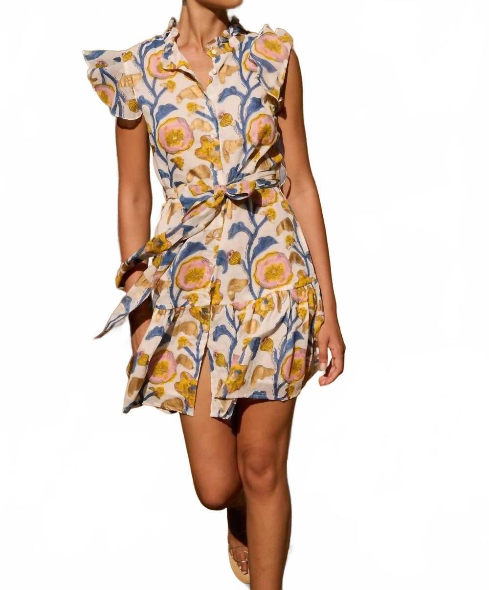 NEW OLIPHANT ruffle collar button mini dress in poppy marigold